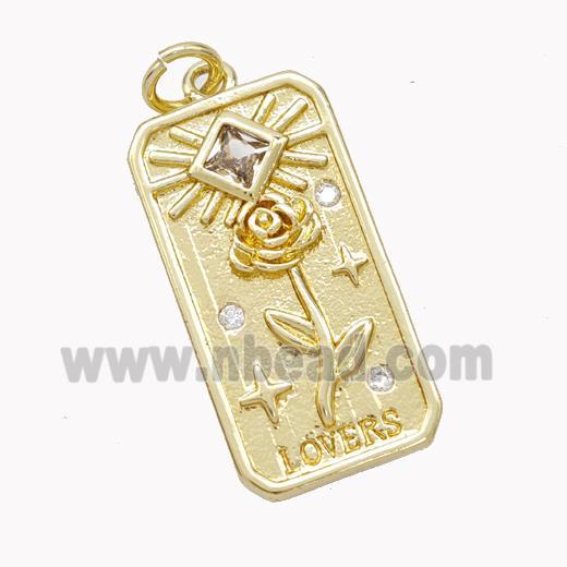 Copper Tarot Card Pendant Pave Zirconia Flower Gold Plated