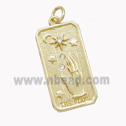 Copper Tarot Card Pendant Pave Zirconia Hand Star Gold Plated