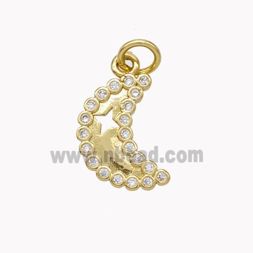 Copper Moon Pendant Pave Zirconia Gold Plated