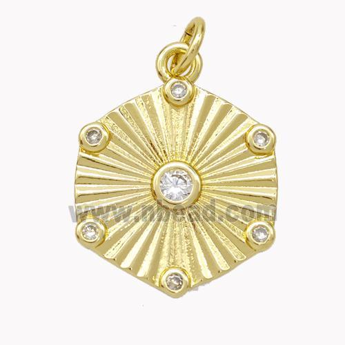 Copper Hexagon Pendant Pave Zirconia Gold Plated