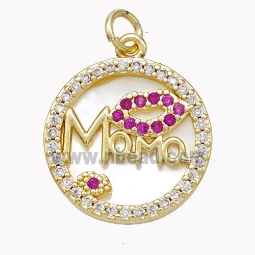 Copper MaMa Pendant Pave Shell Zirconia Lips Gold Plated