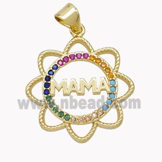 Copper MAMA Flower Pendant Pave Zirconia Gold Plated