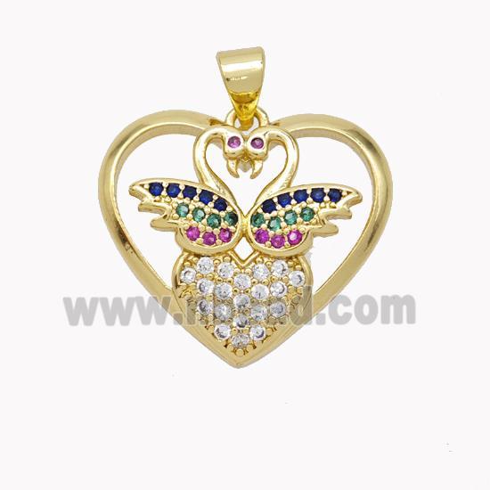 Copper Swan Pendant Micropave Zirconia Heart Gold Plated