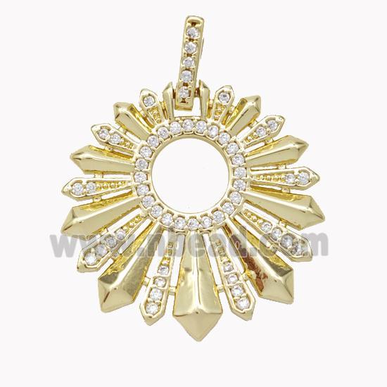 Copper Sun Ray Pendant Micropave Zirconia Gold Plated