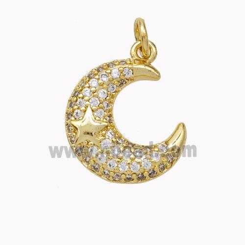 Copper Moon Pendant Pave Zirconia Star Gold Plated