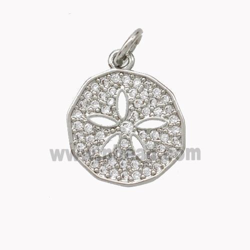 Copper Flower Pendant Pave Zirconia Circle Platinum Plated