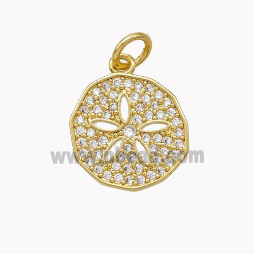 Copper Flower Pendant Pave Zirconia Circle Gold Plated