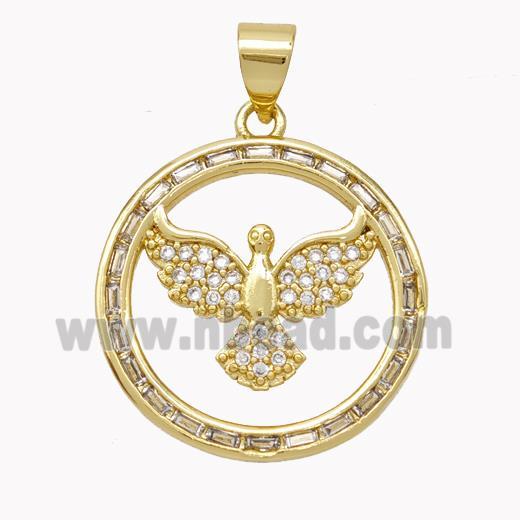 Copper Eagle Pendant Pave Zirconia Birds Gold Plated