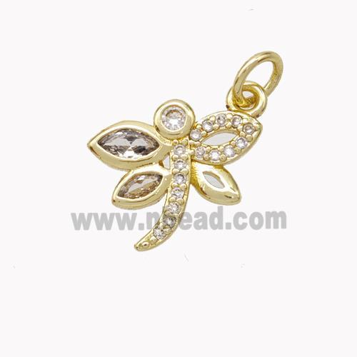 Copper Dragonfly Pendant Pave Zirconia Gold Plated