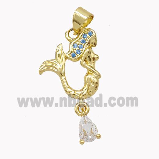 Copper Mermaid Charms Pendant Pave Zirconia Gold Plated