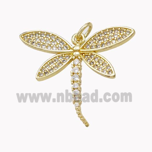 Copper Dragonfly Pendant Pave Zirconia Gold Plated