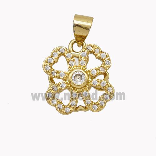 Copper Clover Pendant Pave Zirconia Gold Plated