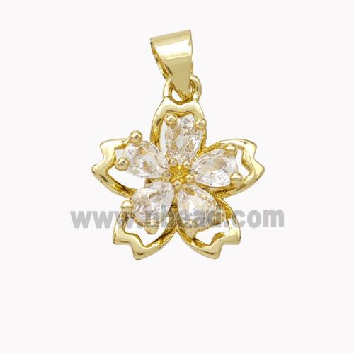 Copper Flower Pendant Pave Zirconia Gold Plated