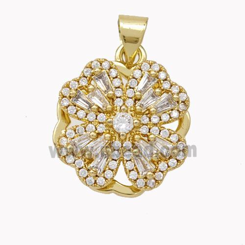 Copper Flower Pendant Pave Zirconia Gold Plated