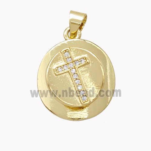 Copper Cross Pendant Pave Zirconia Circle Gold Plated