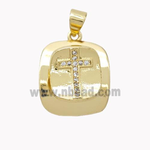 Copper Cross Pendant Pave Zirconia Rectangle Gold Plated