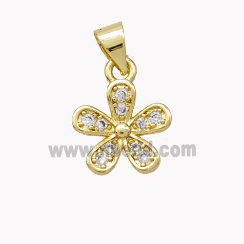 Copper Flower Pendant Pave Zirconia Gold Plated