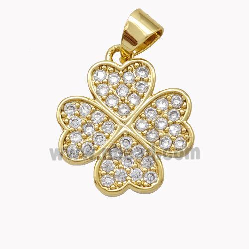 Copper Clover Pendant Pave Zirconia Gold Plated