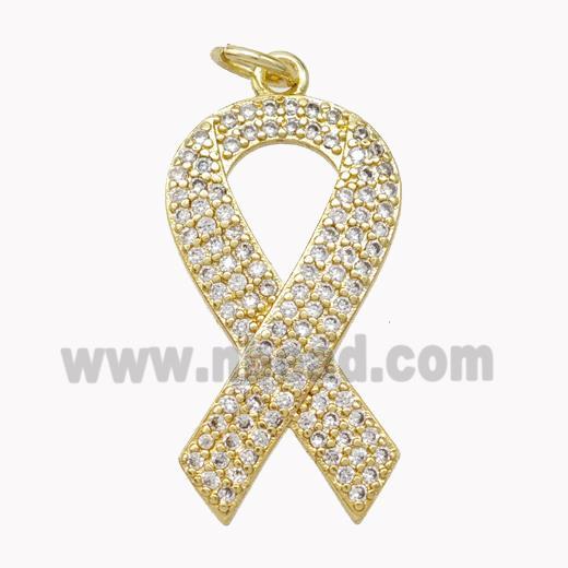 Copper Awareness Ribbons Pendant Pave Zirconia Gold Plated