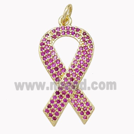 Copper Awareness Ribbons Pendant Pave Zirconia Gold Plated