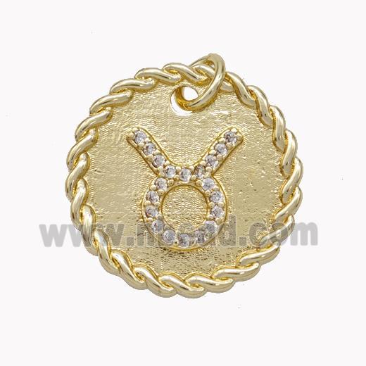 Sign Of Taurus Copper Circle Pendant Pave Zirconia Zodiac Gold Plated