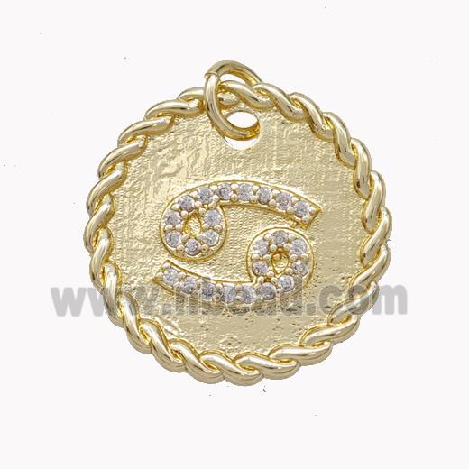 Sign Of Cancer Copper Circle Pendant Pave Zirconia Zodiac Gold Plated