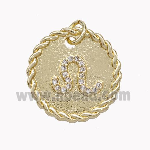 Sign Of Leo Copper Circle Pendant Pave Zirconia Zodiac Gold Plated