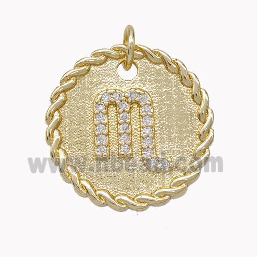 Sign Of Scorpio Copper Circle Pendant Pave Zirconia Zodiac Gold Plated