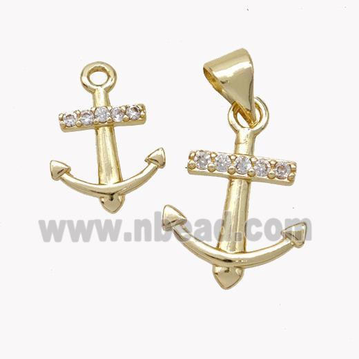 Copper Anchor Pendant Micropave Zirconia Gold Plated