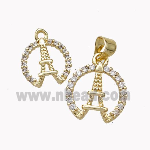 Eiffel Tower Charms Copper Pendant Micropave Zirconia Gold Plated