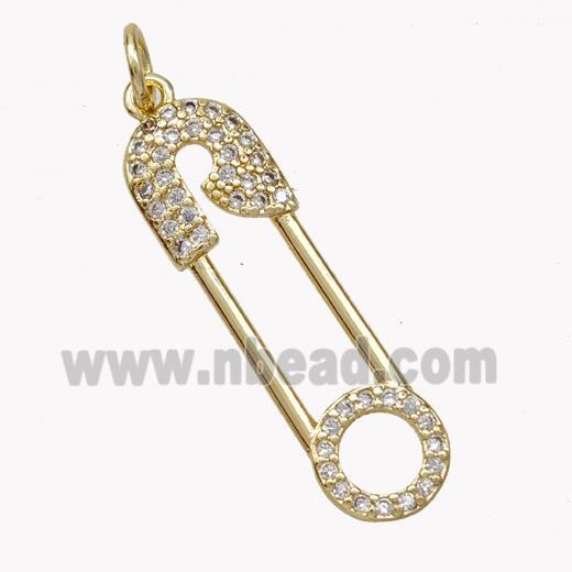 Copper Safety Pins Pendant Pave Zirconia Gold Plated