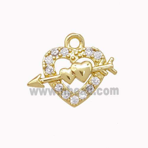 Cupid Arrow Charms Copper Heart Pendant Micropave Zirconia Gold Plated