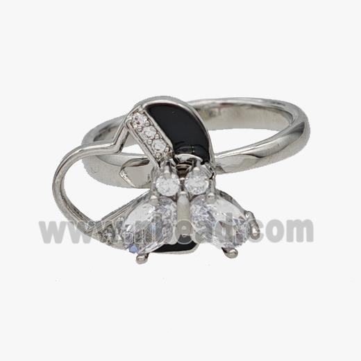 Copper Heart Butterfly Rings Pave Zirconia Rotatable Adjustable Platinum Plated