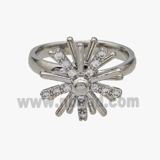 Copper Flower Rings Pave Zirconia Rotatable Adjustable Platinum Plated