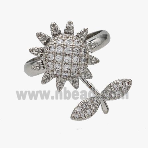 Copper SunFlower Rings Pave Zirconia Rotatable Adjustable Platinum Plated