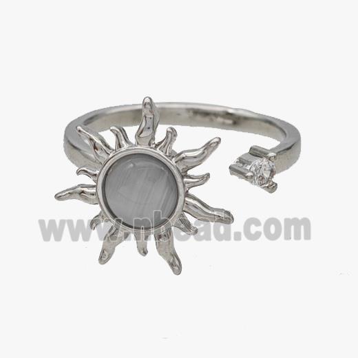 Copper Sun Rings Pave Cateye Glass Rotatable Adjustable Platinum Plated