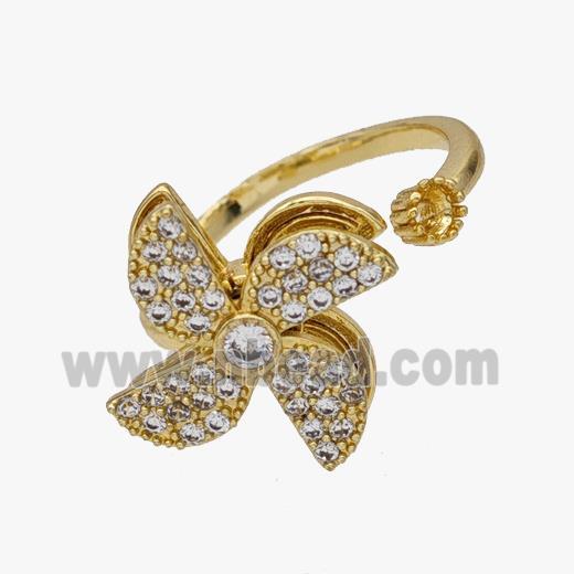 Copper Windmill Rings Pave Zirconia Rotatable Adjustable Gold Plated