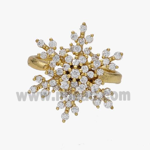 Copper Snowflake Rings Pave Zirconia Rotatable Adjustable Gold Plated