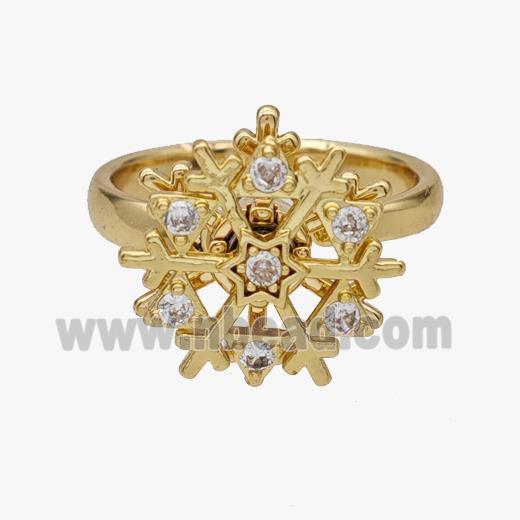 Copper Snowflake Rings Pave Zirconia Rotatable Adjustable Gold Plated