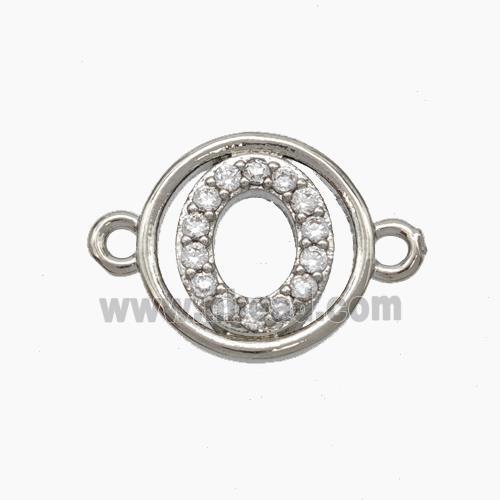 Copper Letter-O Connector Pave Zirconia Circle Platinum Plated