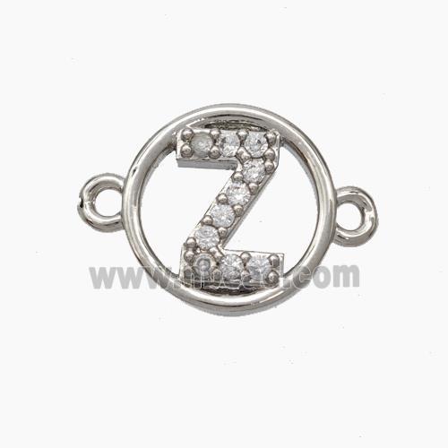 Copper Letter-Z Connector Pave Zirconia Circle Platinum Plated