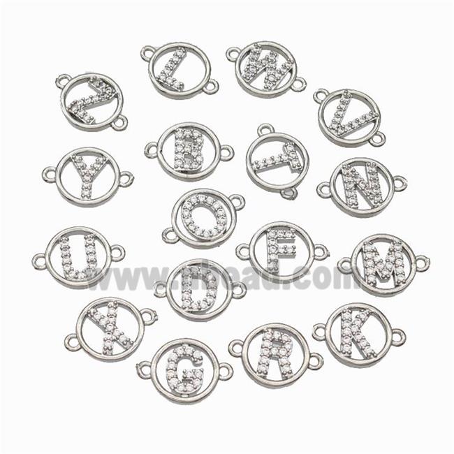 Copper Alphabet Connector Pave Zirconia Mix Letters Circle Platinum Plated