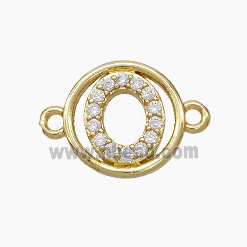 Copper Letter-O Connector Pave Zirconia Circle Gold Plated