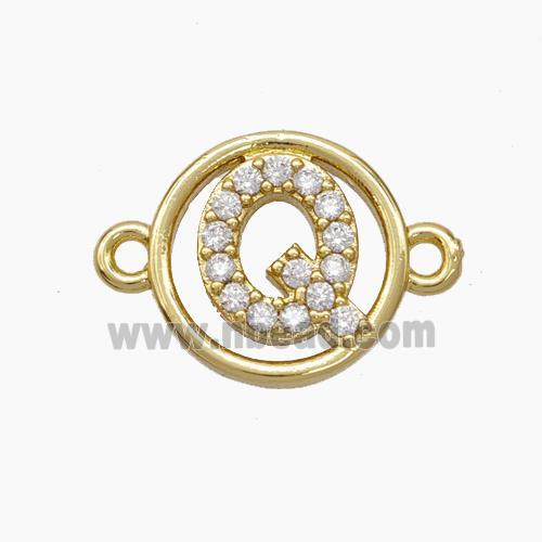 Copper Letter-Q Connector Pave Zirconia Circle Gold Plated