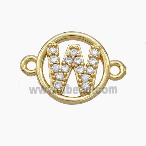 Copper Letter-W Connector Pave Zirconia Circle Gold Plated