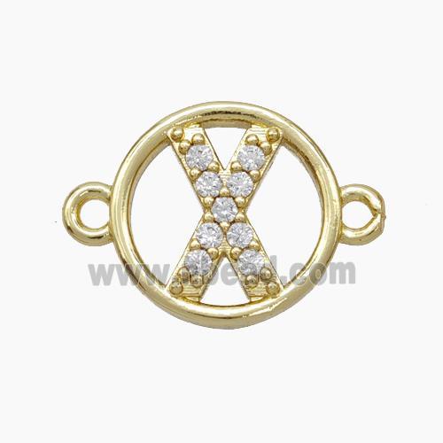 Copper Letter-X Connector Pave Zirconia Circle Gold Plated