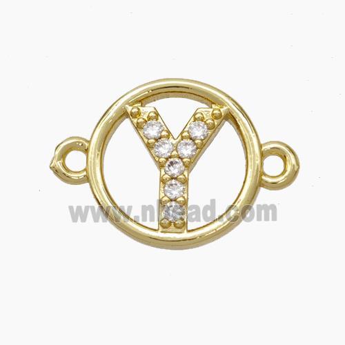 Copper Letter-Y Connector Pave Zirconia Circle Gold Plated