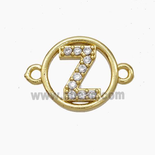 Copper Letter-Z Connector Pave Zirconia Circle Gold Plated