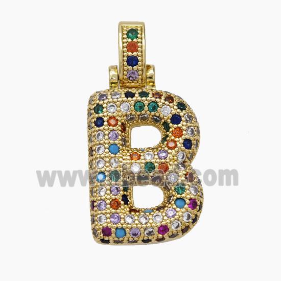 Copper Letter-B Pendant Micropave Zirconia Gold Plated