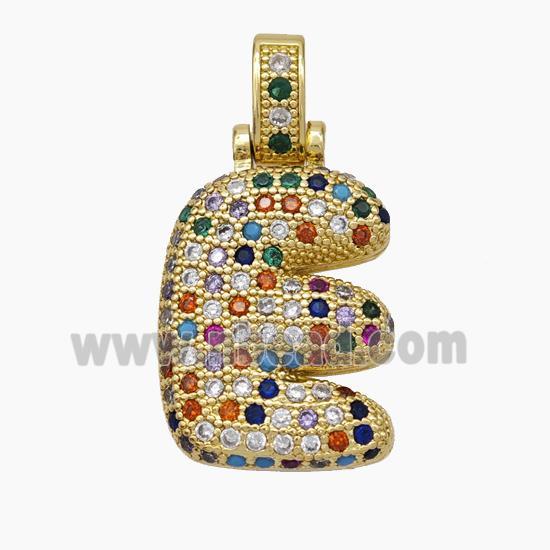 Copper Letter-E Pendant Micropave Zirconia Gold Plated